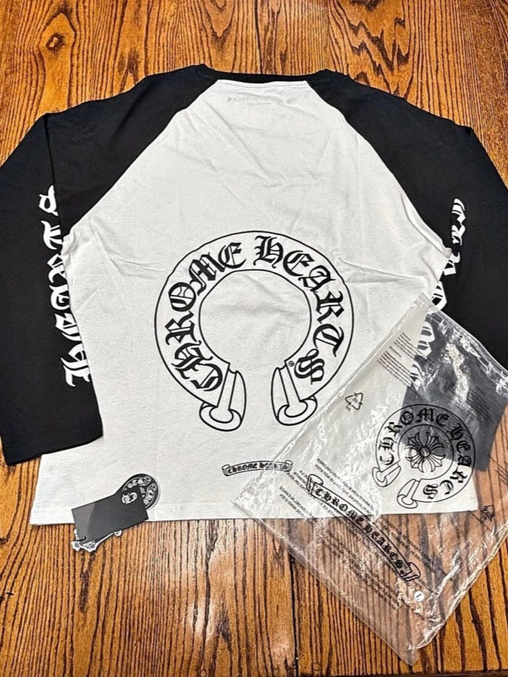 Chrome Hearts Horseshoe Logo Raglan Long Sleeve T-Shirt White & Black (size L)